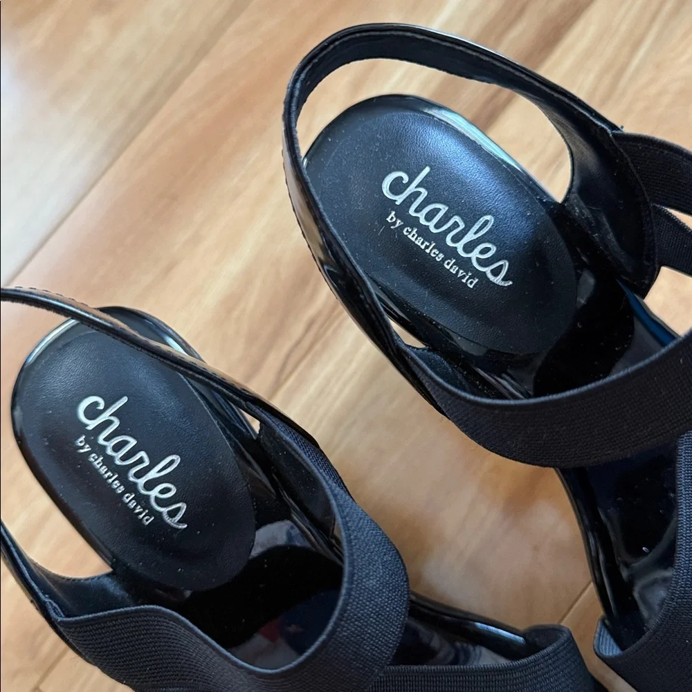 Charles by charles david Glossy Black Wedge Sandals - Picture 8 of 10